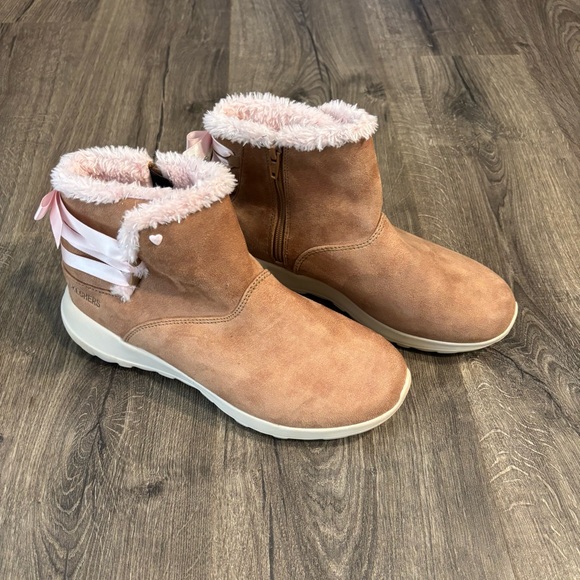 Skechers Go Walk Joy Boots Tan with Pink Lace size 6 Big Kid - Picture 3 of 8